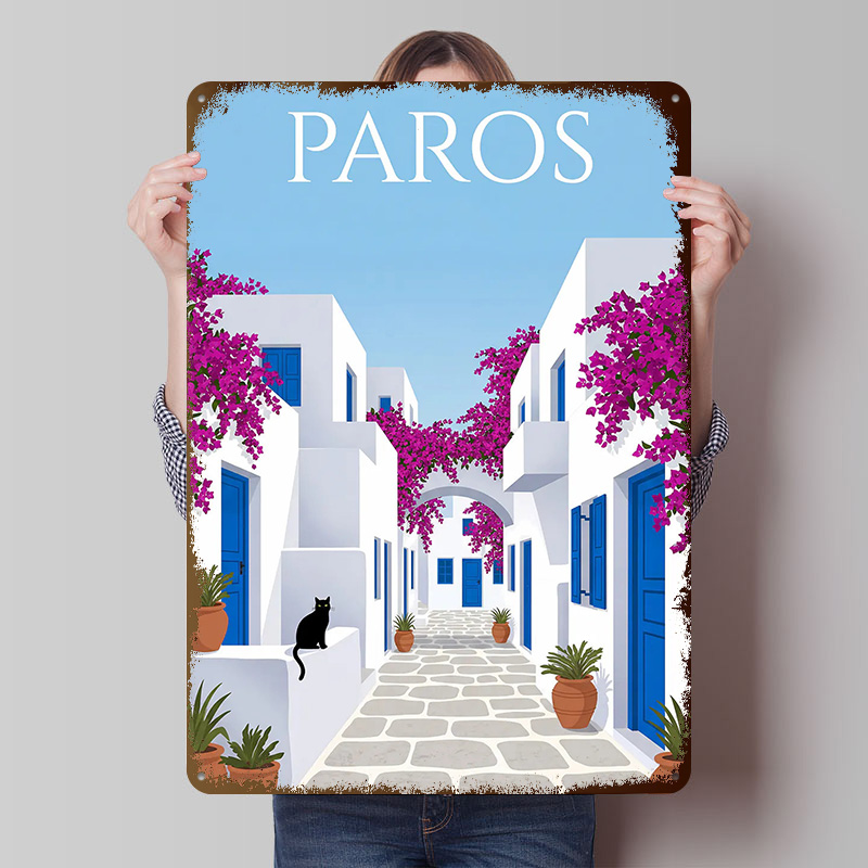 Retro Gaming Island - Paros Greek Island Tin Poster Customized